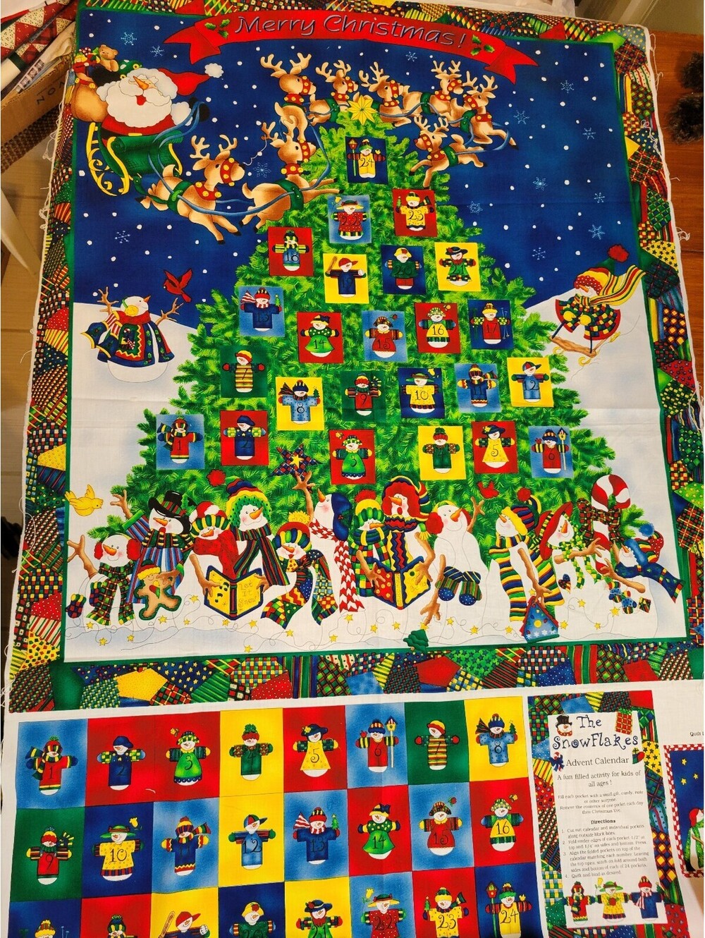 SSI Fabric Christmas Advent Calendar Panel Snowmen Santa L Cheri Strole29" x 43"